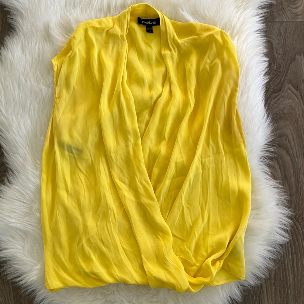 Bebe Yellow Silk Sleeveless Drape Top XS - Picture 6 of 7